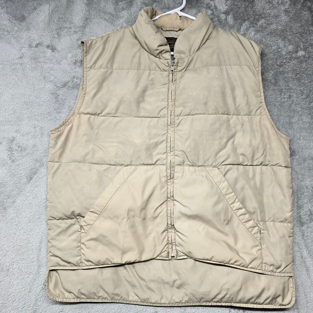 Vintage Eddie Bauer Goose Down Puffer Vest Mens L Tan Beige Expedition Outfitter